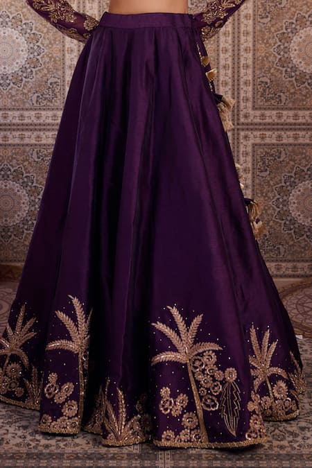 Kapda Dori_Purple Organza, Silk Pearls, Sequins Round Neck Designer Lehenga Set _Online_at_Aza_Fashions