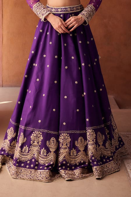 Shop_Kapda Dori_Purple Georgette Sequins, Pearls Round Neck Dori And Lehenga Set _Online_at_Aza_Fashions