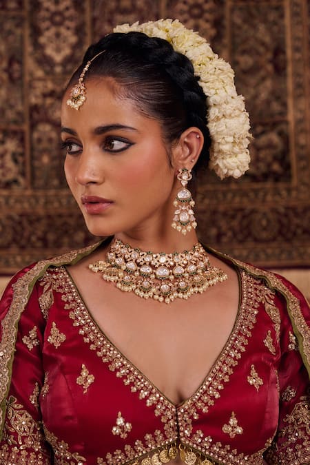 Kapda Dori_Maroon Sequins, Stones, Embroidery V-neck Designer Lehenga Set _at_Aza_Fashions