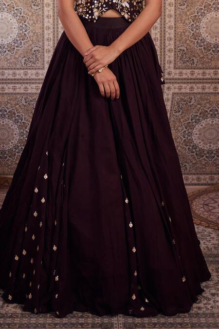 Kapda Dori_Brown Georgette, Silk Sequins, Pearls, Designer Lehenga Set With Waist Coat _Online_at_Aza_Fashions