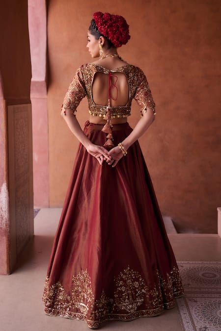 Kapda Dori Maroon Mirror Work Lehenga Set 