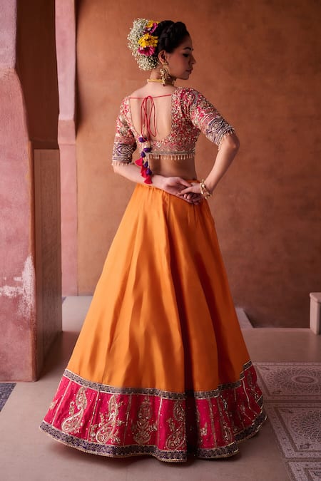 Kapda Dori Rust Orange & Magenta Pink Lehenga Set 
