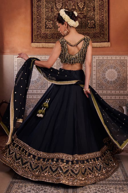 Kapda Dori Black Upada Silk Lehenga Set 