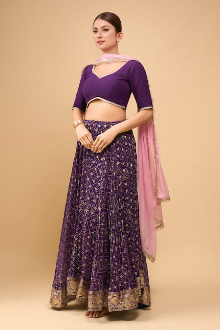 Samyukta Singhania Purple Bandhani Lehenga Set 
