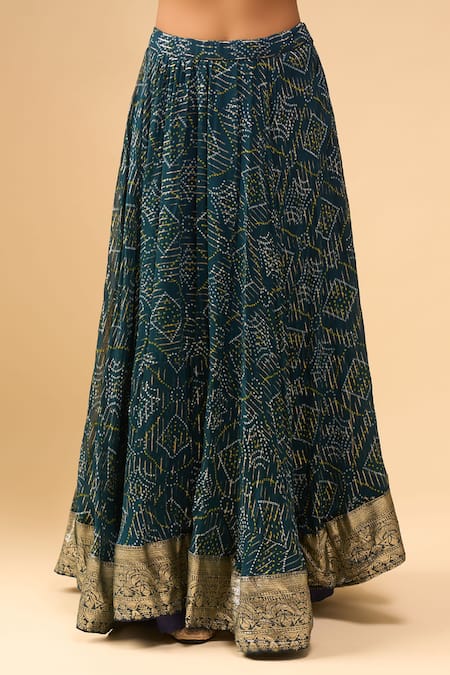 Buy_Naintara Bajaj_Blue Georgette, Chiffon Embroidery V-neck Teal Lehenga Set With Dupatta _Online_at_Aza_Fashions