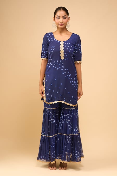 Samyukta Singhania_Blue Chiffon Embroidery, Sequins Round Midnight Sharara Kurta And Dupatta Set _Online_at_Aza_Fashions