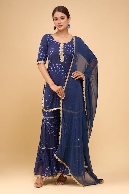 Samyukta Singhania Blue Chiffon Embroidery, Sequins Round Midnight Sharara Kurta And Dupatta Set 