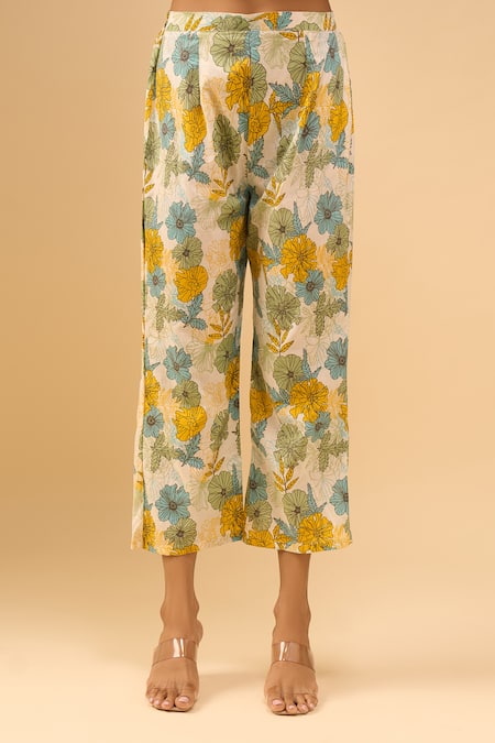 Naintara Bajaj Yellow Cotton, Chiffon Round Neck Floral Anarkali Set at Aza Fashions Naintara Bajaj_Yellow Cotton, Chiffon Round Neck Floral Anarkali Set _at_Aza_Fashions