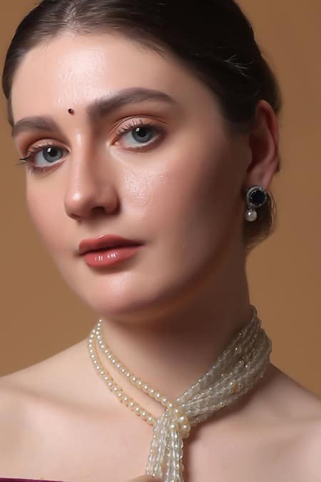 Dugran By Dugristyle Blue Pearls Sapphire Whisper Drop Earrings 