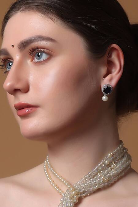 Dugran By Dugristyle_Blue Pearls Sapphire Whisper Drop Earrings _Online_at_Aza_Fashions