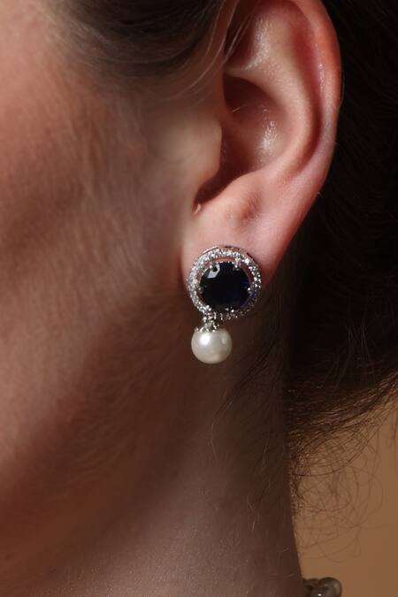 Buy_Dugran By Dugristyle_Blue Pearls Sapphire Whisper Drop Earrings _Online_at_Aza_Fashions