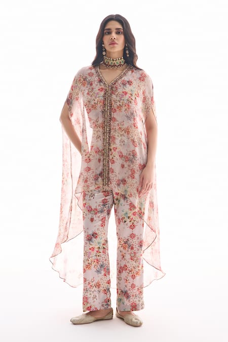 Ridhima Bhasin Off White Georgette, Rayon V-neck Zia High-low Kurta Set 
