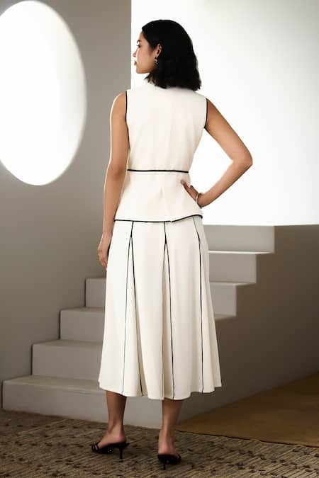 Shop Label Deepika Nagpal Ivory Crepe High Neck Loretta Co-ord Set at Aza Fashions Shop_Label Deepika Nagpal_Ivory Crepe High Neck Loretta Co-ord Set _at_Aza_Fashions