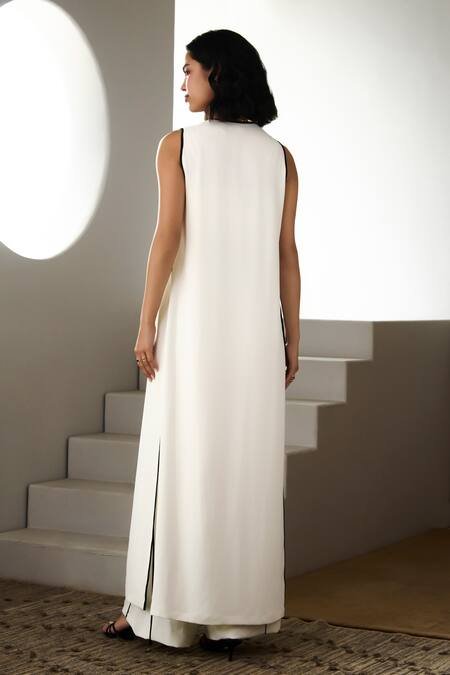 Shop Label Deepika Nagpal Ivory Crepe High , Round Arya Co-ord Set at Aza Fashions Shop_Label Deepika Nagpal_Ivory Crepe High , Round Arya Co-ord Set _at_Aza_Fashions