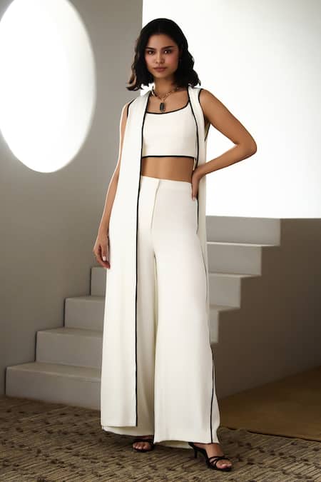 Label Deepika Nagpal Ivory Crepe High , Round Arya Co-ord Set 