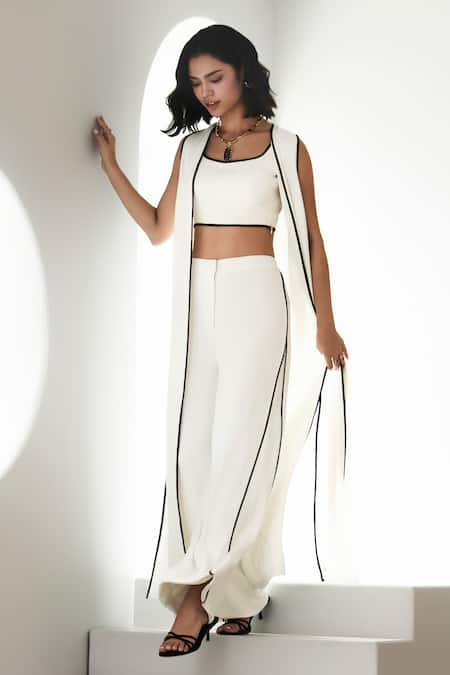 Shop Label Deepika Nagpal Ivory Crepe High , Round Arya Co-ord Set Online at Aza Fashions Shop_Label Deepika Nagpal_Ivory Crepe High , Round Arya Co-ord Set _Online_at_Aza_Fashions
