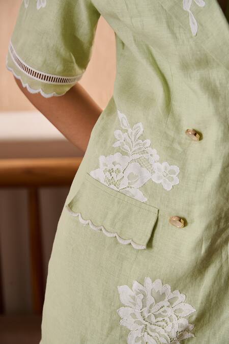 Buy Label Deepika Nagpal Green Cotton, Linen Embroidery Matcha Co-ord Set Online at Aza Fashions Buy_Label Deepika Nagpal_Green Cotton, Linen Embroidery Matcha Co-ord Set _Online_at_Aza_Fashions