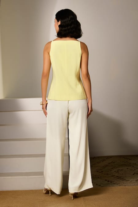 Shop Label Deepika Nagpal Yellow Crepe Round Neck Esme Co-ord Set at Aza Fashions Shop_Label Deepika Nagpal_Yellow Crepe Round Neck Esme Co-ord Set _at_Aza_Fashions