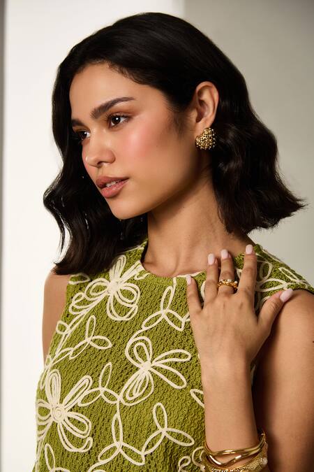 Shop_Label Deepika Nagpal_Green Mesh Embroidery Round Neck Kaia Co-ord Set _Online_at_Aza_Fashions