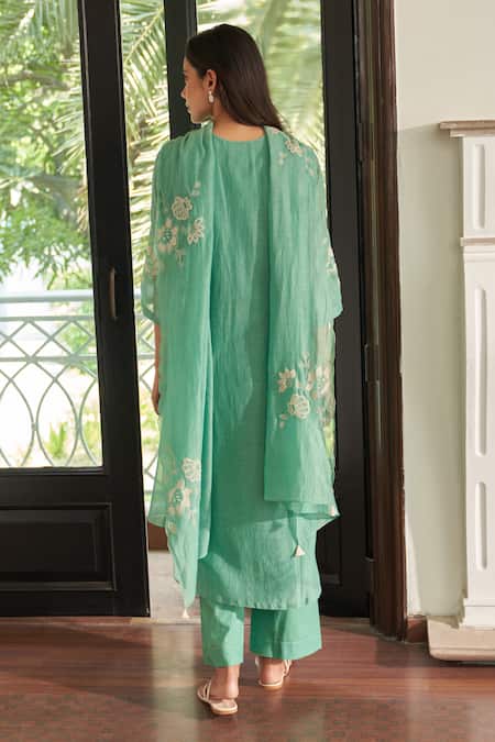 Vaayu Mint Applique Embroidered Kurta Set 