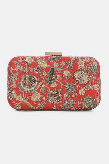 Buy_Ritu Kumar_Red Embroidery, Metallic Thread Zuri Silk Dupion Clutch _Online_at_Aza_Fashions