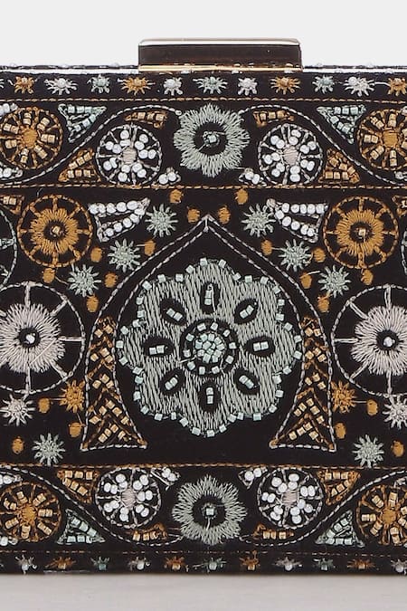 Ritu Kumar_Black Embroidery, Sequins Velvet Clutch _Online_at_Aza_Fashions
