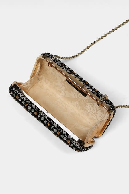 Buy_Ritu Kumar_Black Embroidery, Sequins Velvet Clutch _Online_at_Aza_Fashions