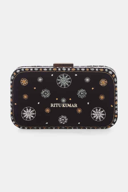 Ritu Kumar Embroidered Black Velvet Clutch 