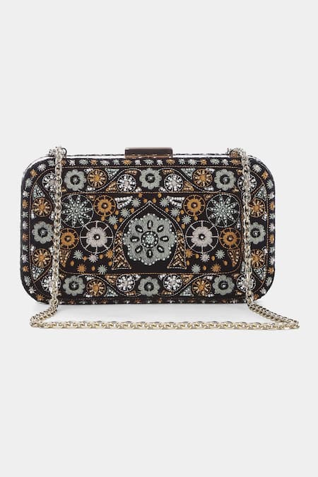 Ritu Kumar Embroidered Black Velvet Clutch 