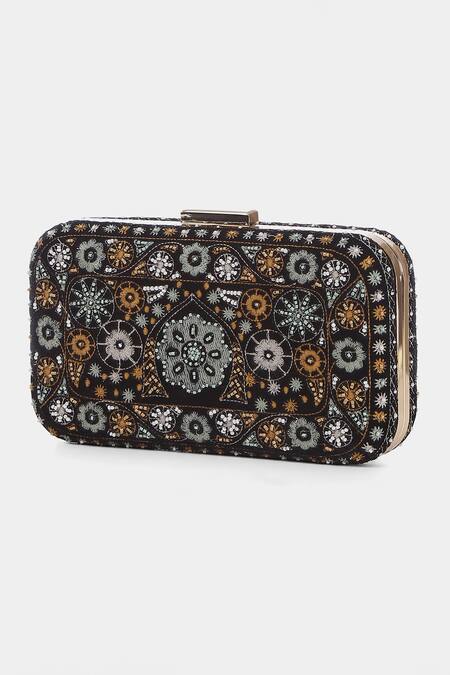 Shop_Ritu Kumar_Black Embroidery, Sequins Velvet Clutch _Online_at_Aza_Fashions