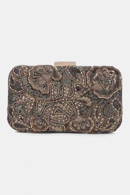 RI.Ritu Kumar Brown Embroidery, Sequins Designer Ethica Clutch Online at Aza Fashions RI.Ritu Kumar_Brown Embroidery, Sequins Designer Ethica Clutch _Online_at_Aza_Fashions