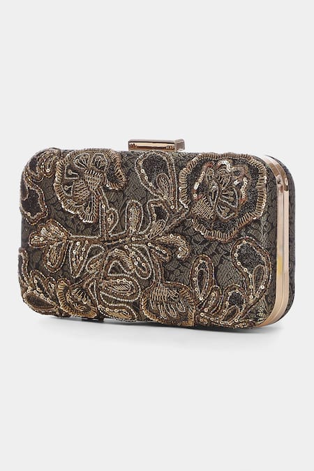Shop RI.Ritu Kumar Brown Embroidery, Sequins Designer Ethica Clutch Online at Aza Fashions Shop_RI.Ritu Kumar_Brown Embroidery, Sequins Designer Ethica Clutch _Online_at_Aza_Fashions