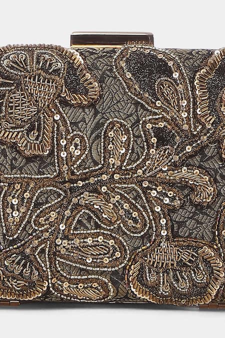 RI.Ritu Kumar Brown Embroidery, Sequins Designer Ethica Clutch at Aza Fashions RI.Ritu Kumar_Brown Embroidery, Sequins Designer Ethica Clutch _at_Aza_Fashions