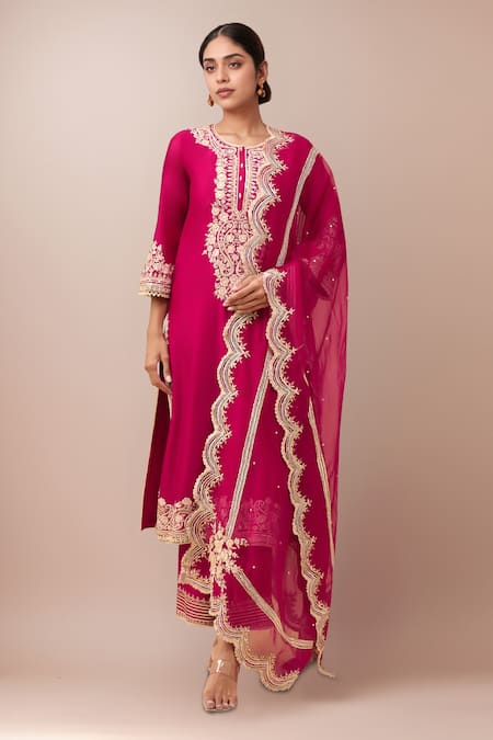 Sheetal Batra Pink Embroidery Round Neck Hot Choga With Salwar 