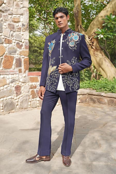 Soniya G Blue Embroidered Bandhgala Set 