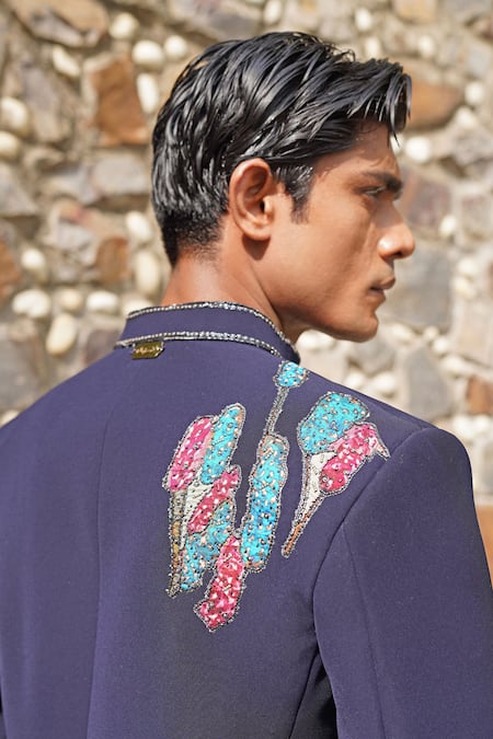 Buy_Soniya G_Blue Sequins, Embroidery Bandhgala Set _Online_at_Aza_Fashions