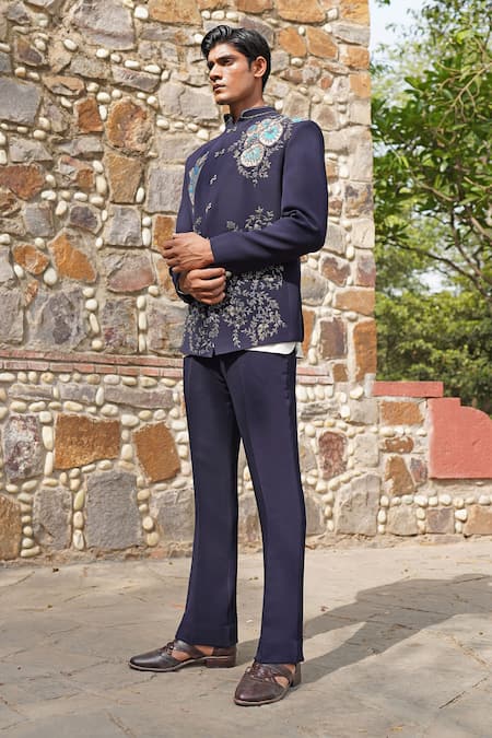 Shop_Soniya G_Blue Sequins, Embroidery Bandhgala Set _Online_at_Aza_Fashions