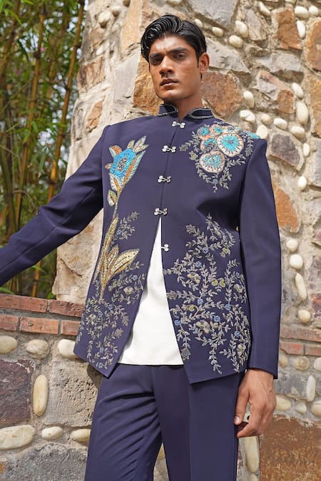 Buy_Soniya G_Blue Sequins, Embroidery Bandhgala Set 