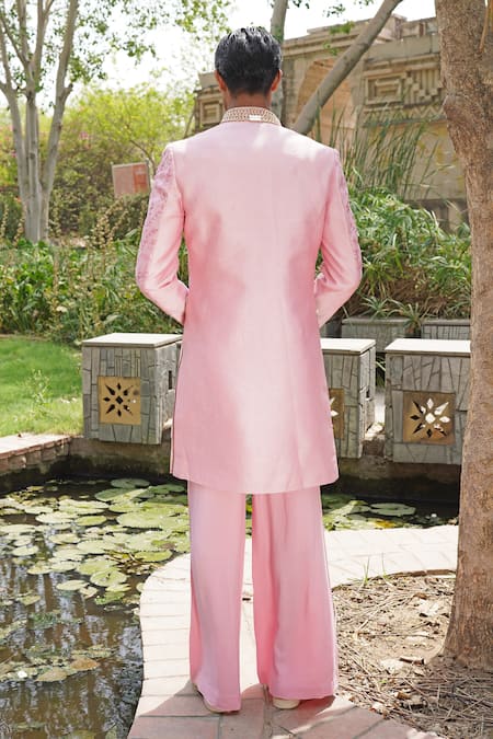 Soniya G Designer Pink Silk Blend Sherwani Set 