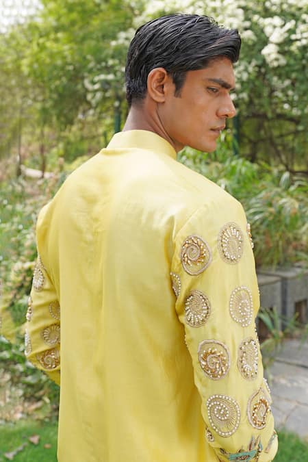 Soniya G_Yellow Silk Embroidery Designer Silk-blend Kurta Set _at_Aza_Fashions