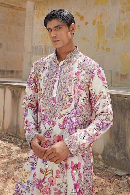 Buy_Soniya G_Ivory Chanderi , Embroidery Floral Kurta Set _Online_at_Aza_Fashions