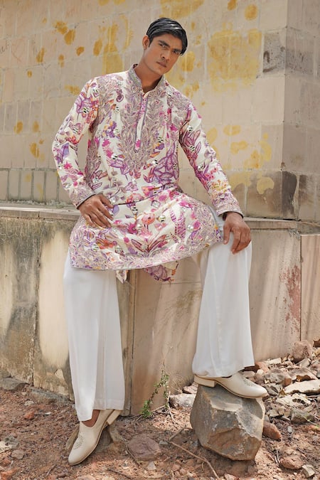 Buy_Soniya G_Ivory Chanderi , Embroidery Floral Kurta Set 