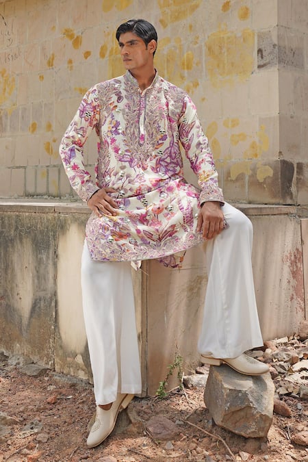 Shop_Soniya G_Ivory Chanderi , Embroidery Floral Kurta Set 