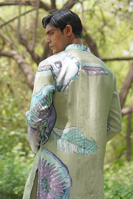 Shop_Soniya G_Green Chanderi Silk Printed Kurta Set _Online_at_Aza_Fashions