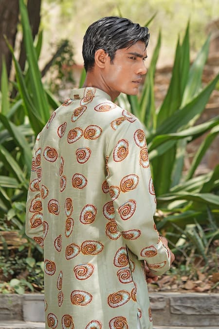 Buy_Soniya G_Mint Cotton, Silk, Linen Green Designer Kurta And Pant Set _Online_at_Aza_Fashions