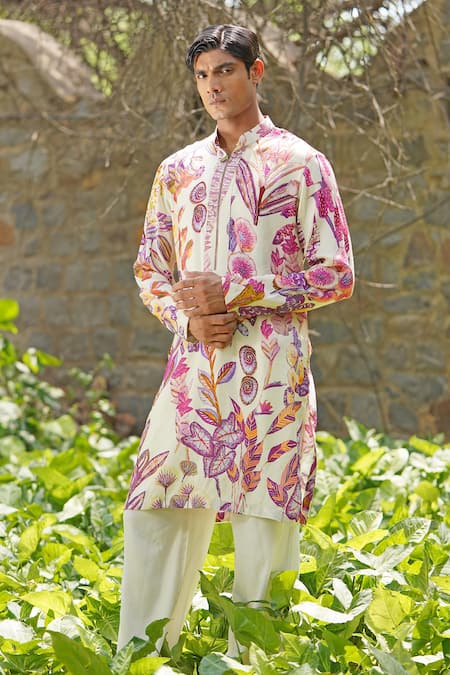 Buy_Soniya G_Ivory Cotton, Silk Embroidery Floral Print Kurta Set _Online_at_Aza_Fashions