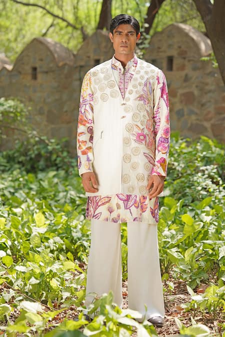 Buy_Soniya G_Ivory Silk, Cotton Digital Print Kurta Set _Online_at_Aza_Fashions