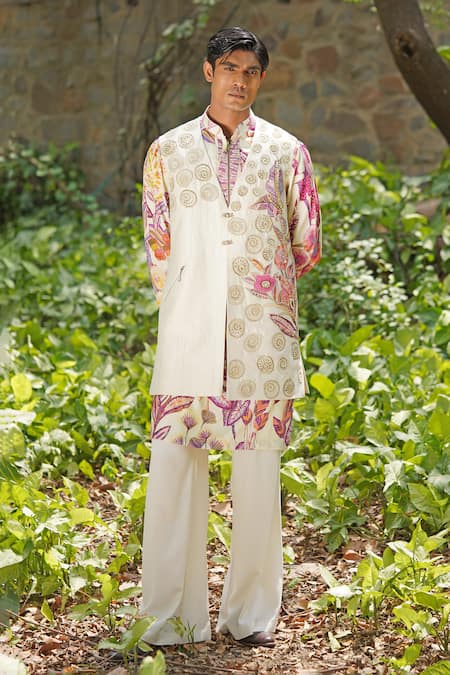 Shop_Soniya G_Ivory Silk, Cotton Digital Print Kurta Set _Online_at_Aza_Fashions