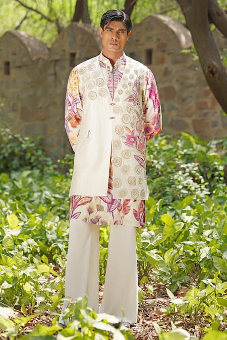 Soniya G Ivory Silk, Cotton Digital Print Kurta Set 