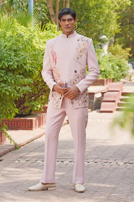 Buy_Soniya G_Blush Polyester, Viscose Embroidery Pink Designer Sherwani Set _Online_at_Aza_Fashions